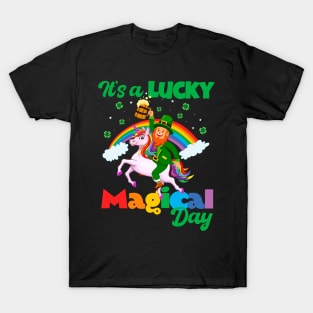 It's a Lucky Magical Day - Leprechaun Unicorn Rainbow T-Shirt